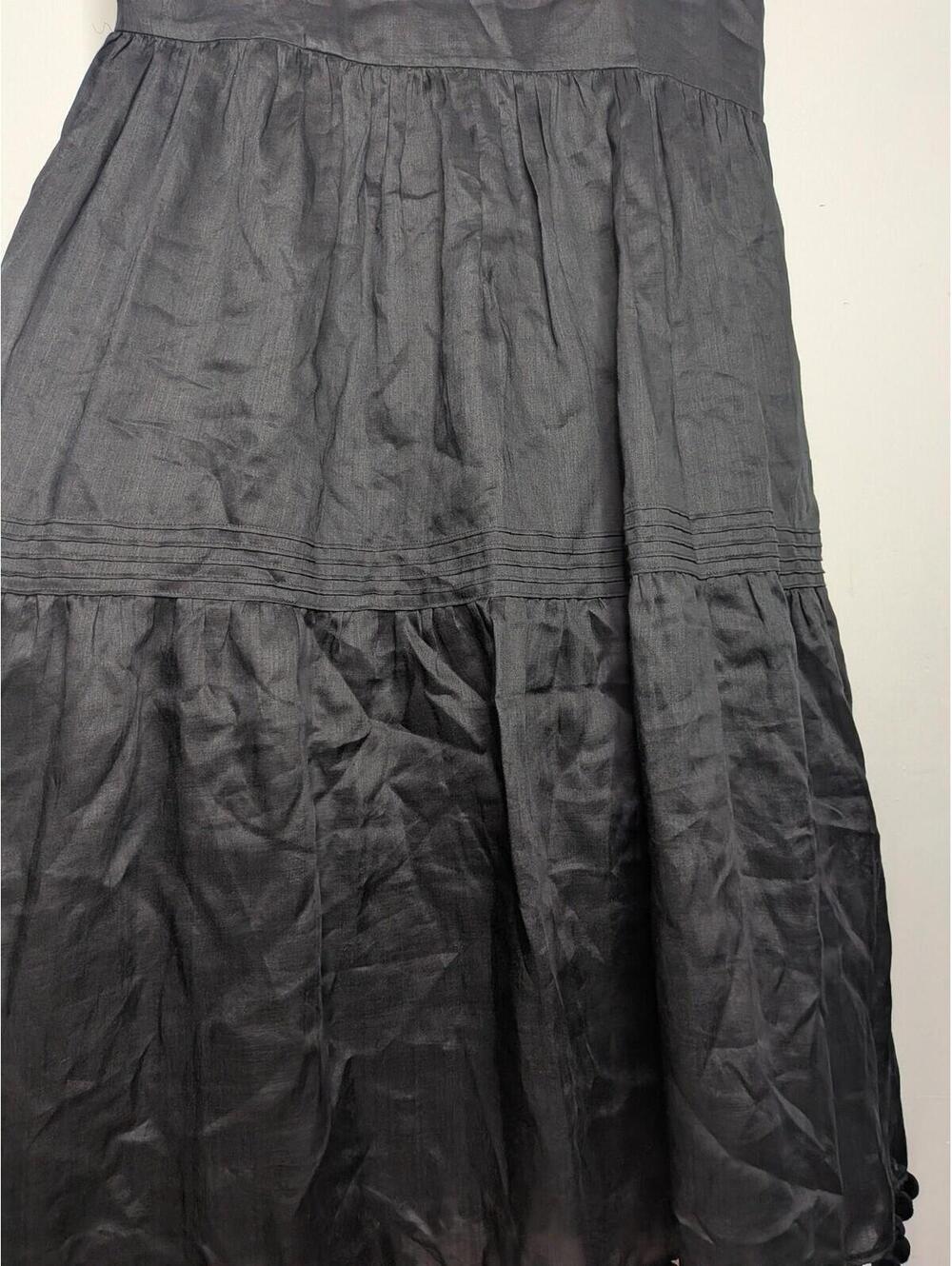 Lafayette 148 New York Dress Womens 12 Black V Neck Pom Pom Hem Midi Sundress - Picture 5 of 10